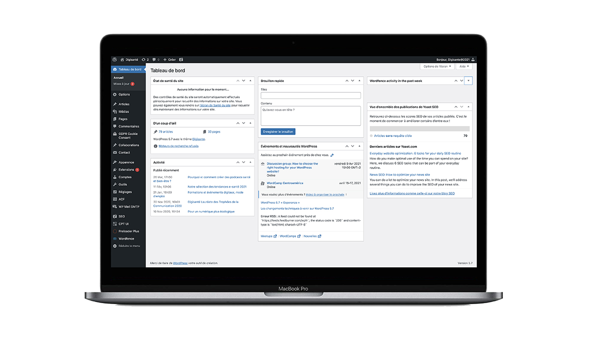 Back office Wordpress Digisanté